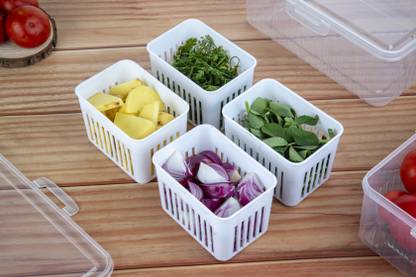 Crackle Multi Purpose Storage Box With drainer Vegetable Storage box Fridge Container Plastic Fruit & Vegetable Basket