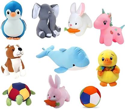 Cutepie Premium Quality Soft Toys for Kids, Stuffed Toys, Soft Animals (Pack of 10)  - 25 cm