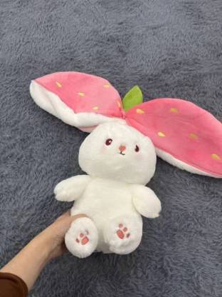 VibeFly Rabbit Reversible Runny Strawberry Soft Stuffed Plush Toy Zip Zipper  - 26 cm