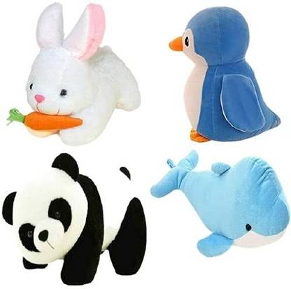 Gking Combo of 4 Soft Toys for Kids Rabbit,Penguin,Panda end Dolpin  - 25 cm