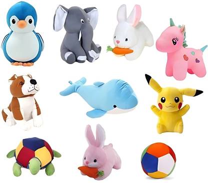 Cutepie Premium Quality Soft Toys for Kids, Baby Soft Toys, Stuffed Toys Pack of 10  - 25 cm