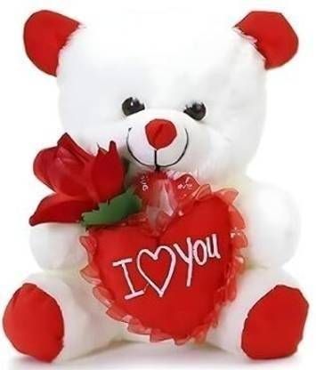 sai ji White Teddy Bear Stuffed with Red Plush Toy for Birthday/Anniversary Gift  - 40 cm