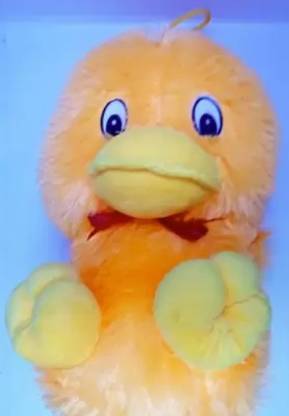 JSK SOFT TOY YELLOW DUCK WITH QUACK SOUND WHEN TAPPED ON BACK X pack of 1p  - 30 cm
