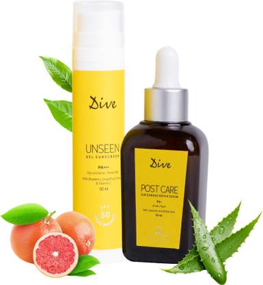 DIVE Sunscreen - SPF 50 PA+++ Unseen Gel and Post Care After Sun Damage Repair Serum Sunscreen Combo