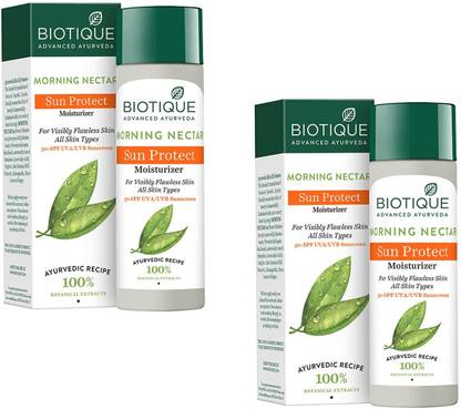 BIOTIQUE Sunscreen - SPF 50 PA+ Morning Nectar Sun Protect Moisturizer SPF 30 UVA/UVB Sunscreen 2x120 ml