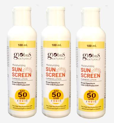 Globus Naturals Sunscreen - SPF 50 PA+++ Sunscreen with Fairness SPF 50 PA+++ Sun Protection with Almond & Saffron