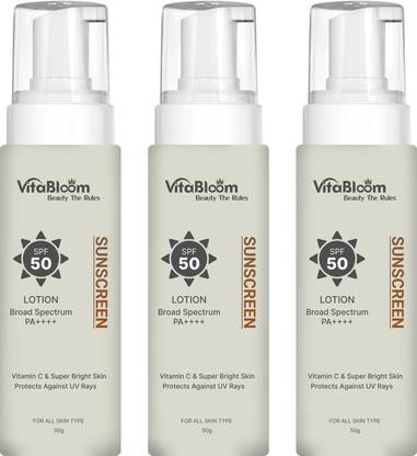 VitaBloom Sunscreen - SPF 50+++ PA+++ Vitamin C & Super Brightening Ultra Light Sunscreen | UVA/B Protection |