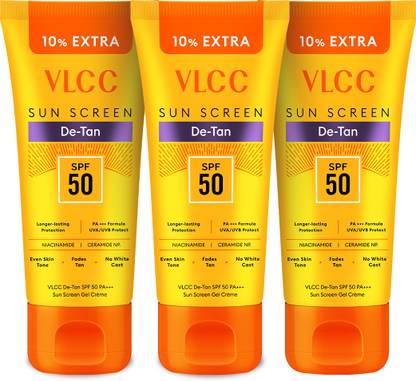 VLCC Sunscreen - SPF 50 PA+++ De-Tan Sunscreen Gel Cream - For Sun Protection - 110 g (Pack of 3)