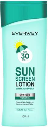 Everwey Sunscreen - SPF 50 PA++ Tan Removal Sun Protection SPF Lotion With Aloe Vera