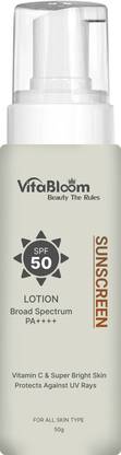 VitaBloom Sunscreen - SPF 50+++ PA+++ Vitamin C & Super Brightening Ultra Light Sunscreen | UVA/B Protection |