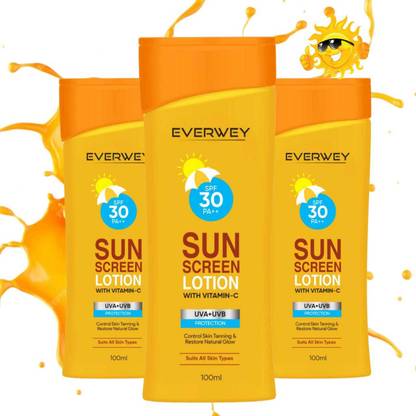 Everwey Sunscreen - SPF 30 PA++ Sun Protection Sunscreen Lotion With Vitamin C (300 ml)