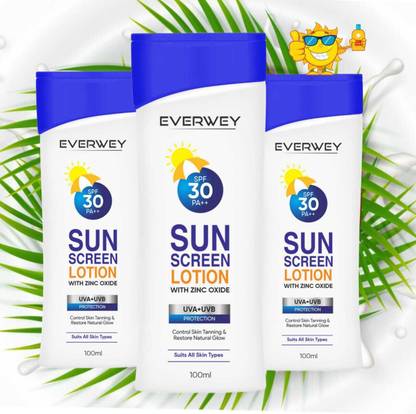 Everwey Sunscreen - SPF 30 PA++ Sunscreen Lotion With Zinc Oxide Pack Of 3