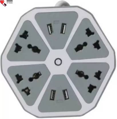 Bashaam H1631 Hexagon Socket Extension board with 4 USB 2.0Amp charging point 8 Socket-1 4  Socket Extension Boards