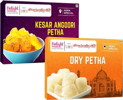 Delight Foods Original Agra Kesar Angoori Petha + Dry Petha| Indian Mithai, Sweets Box