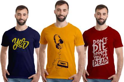 Printed Men Gold, Dark Blue, Maroon T-Shirt