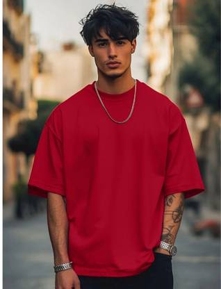 DeRaDA Solid Men Round Neck Red T-Shirt