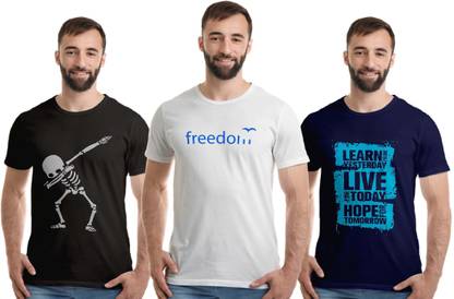 Printed Men White, Black, Dark Blue T-Shirt