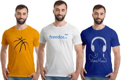 Printed Men White, Gold, Light Blue T-Shirt