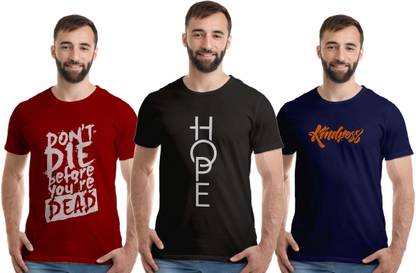Printed Men Black, Maroon, Dark Blue T-Shirt