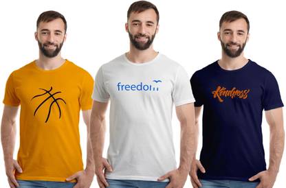 Boodbuck Printed Men White, Gold, Dark Blue T-Shirt