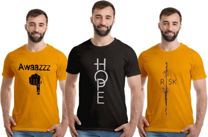 Printed Men Yellow, Black T-Shirt