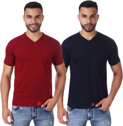 Pixie Solid Men Maroon, Dark Blue T-Shirt