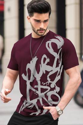 TRIPR Printed Men Round Neck Maroon T-Shirt