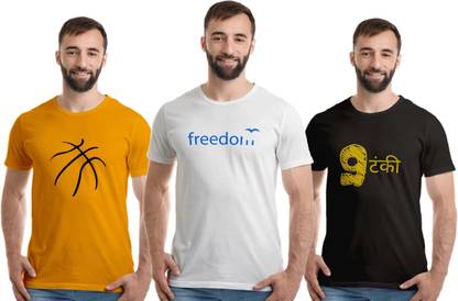 Printed Men White, Gold, Black T-Shirt