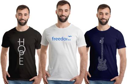 Printed Men White, Black, Dark Blue T-Shirt