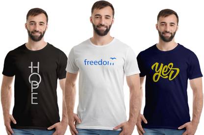 Printed Men White, Black, Dark Blue T-Shirt