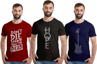 Printed Men Black, Maroon, Dark Blue T-Shirt