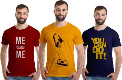 Boodbuck Printed Men Gold, Maroon, Dark Blue T-Shirt