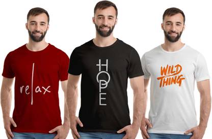 Printed Men Black, Maroon, White T-Shirt