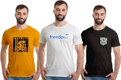 Printed Men White, Gold, Black T-Shirt