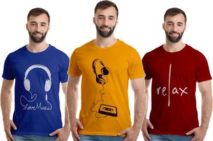 Printed Men Gold, Light Blue, Maroon T-Shirt