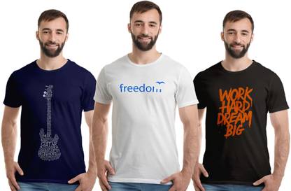 Boodbuck Printed Men White, Dark Blue, Black T-Shirt