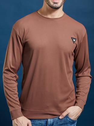 Smartees Solid Men Round Neck Brown T-Shirt
