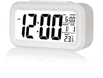 4MYL Digital Loud Alarm with Automatic Sensor Time Date & Temperature, Table Clock White Clock
