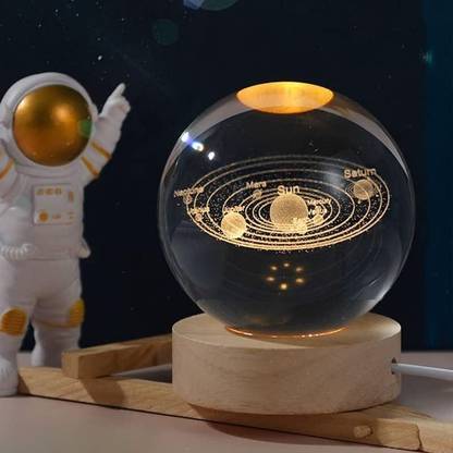 PRIME KINGS 3D Planet Crystal Ball | Crystal Planet Laser Engraved Solar Night Lamp