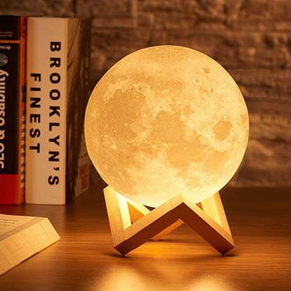 ROYALPACKER 3D Moon Lamp Night Lamp With Wooden Stand Touch Sensor Night Lamp