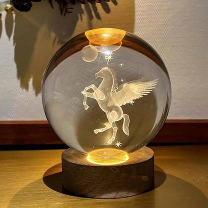 Wengonvila 3D Galaxy Crystal Ball Night Light - Moon Horse Lamp, USB Powered LED Night Lamp
