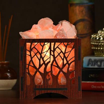 GLOBAL AROMA Wooden Basket Salt Lamp Himalayan Rock Salt Lamp for Positive Energy, Vastu, Healing, Harmony, Purification, Best Wellness Gifting Option Salt Lamp Table Lamp