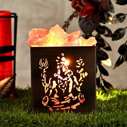 GLOBAL AROMA Metal Basket Himalayan Rock Salt Lamp for Positive Energy, Vastu, Healing, Harmony, Purification, Best Wellness Table Lamp