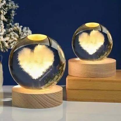 SHOPOGENIX 3D Heart Cloud Crystal Ball Night Lamp Warm Light USB Charge Decorations Gifts Night Lamp