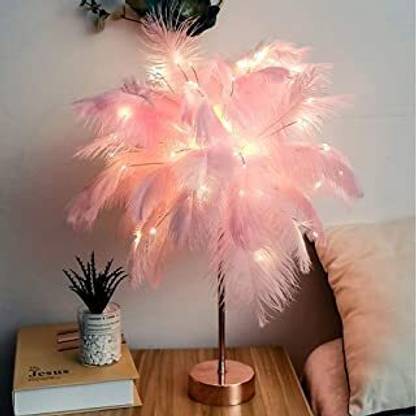 ZILLOQUIL Feather Table Lamp, Artificial Feather Shade LED Desk Lamp (pink) Table Lamp