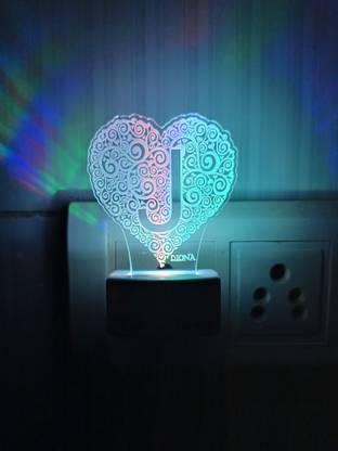 DIONA Alphabet J Heart Shape 3D Illusion Led Multi Color Changing Anniversary Gift Night Lamp