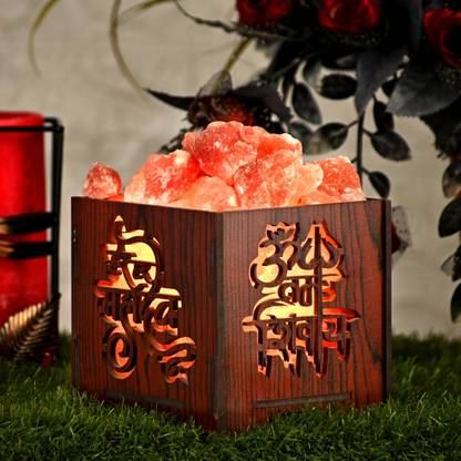GLOBAL AROMA Wooden Basket Salt Lamp Himalayan Rock Salt Lamp for Positive Energy, Vastu, Healing, Harmony, Purification, Best Wellness Gifting Option Salt Lamp Table Lamp