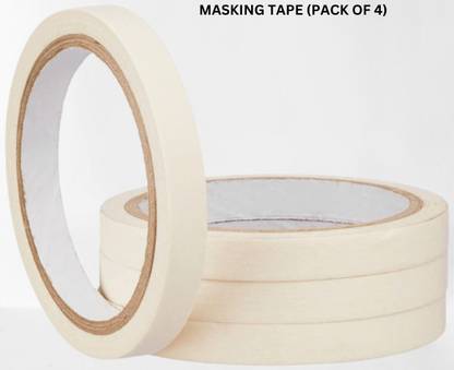 VOIISH Single sided Used Carpenter Labeling, Painting, Packing Adhesive Leaves No Residue. Masking Tape 1/2 Inch 12 mm x 25 Meters (Pack of 4) of Multi-Use, Easy Tear Tape (Manual)