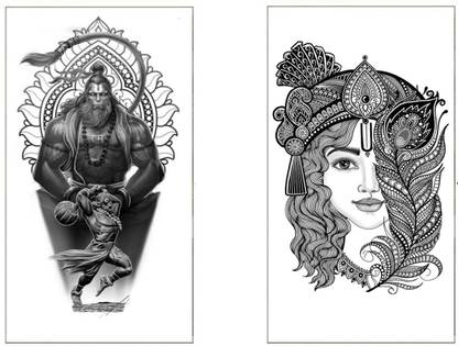 TATMODS Lord Krishna ji Black With Hanuman Combo Waterproof Men Woman Temporary Tattoo