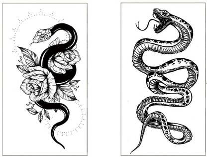 TATMODS Flower Black Snake With Angry Snake Combo Waterproof Men Woman Temporary Tattoo